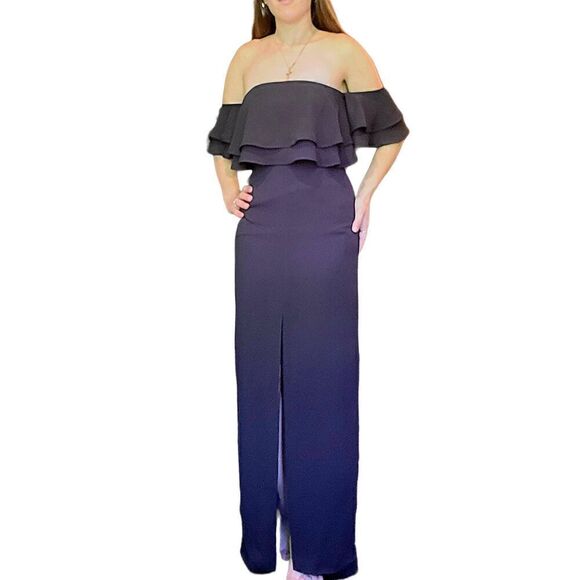NWT Keepsake The Label Two Fold Maxi Dress Center Slit Off Shoulder Maxi Black - Picture 2 of 6